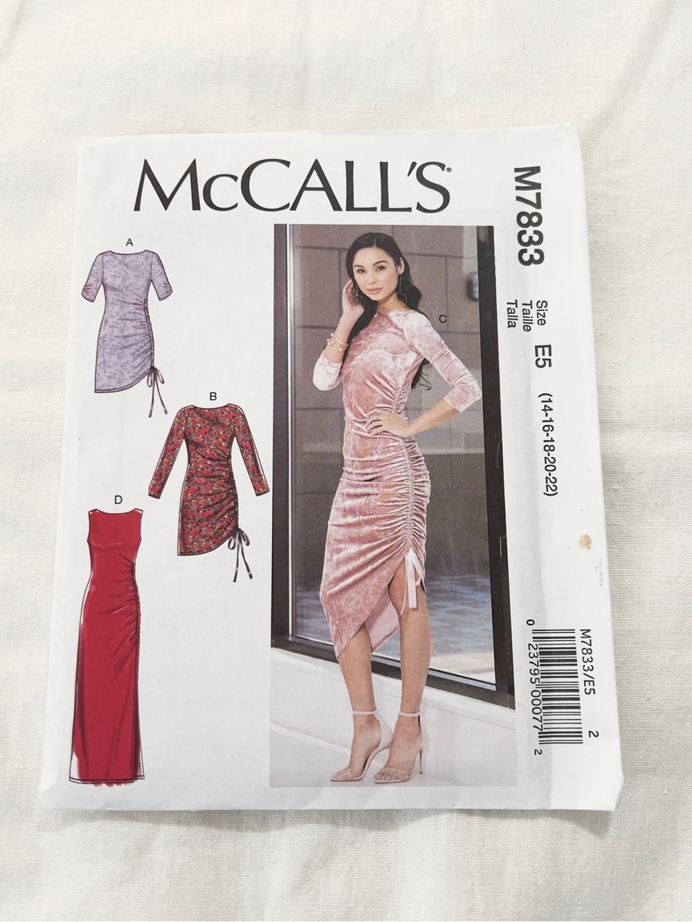 McCall’s M7833 Sewing Pattern Misses Ruched Dresses Size E5 14-22